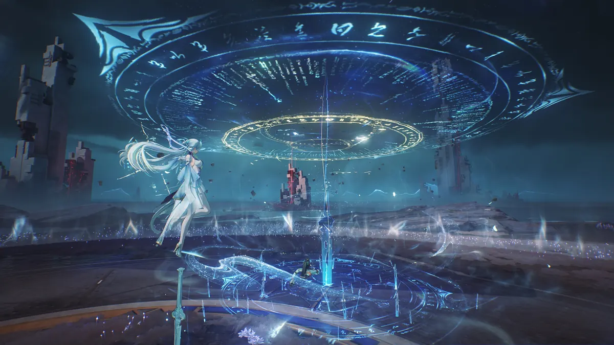 Wuthering Waves character inside a glowing ring arena